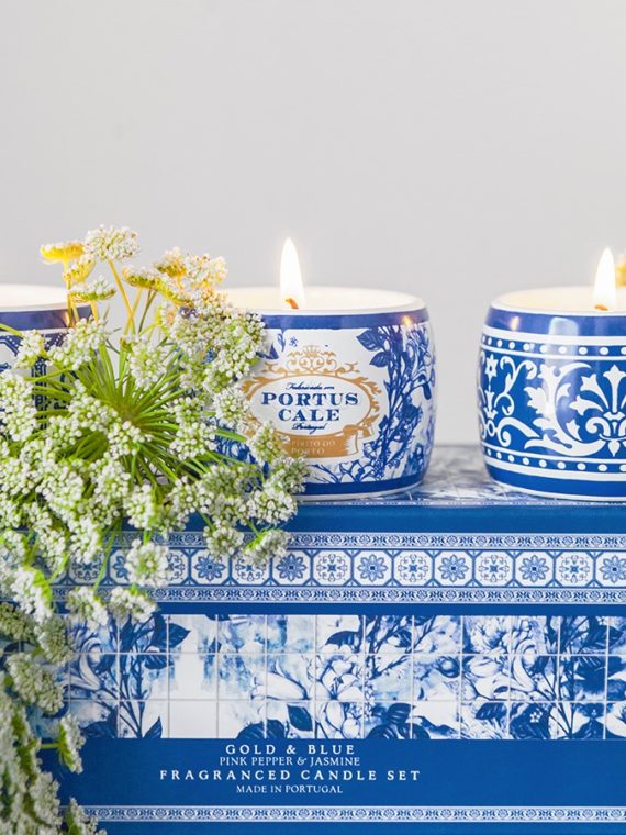 Portus Cale Gold & Blue Tea Light Aromatic Candle Set